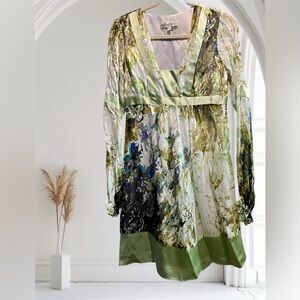 Sophia Eugene Artistic Green and Black Long Sleeve Dress